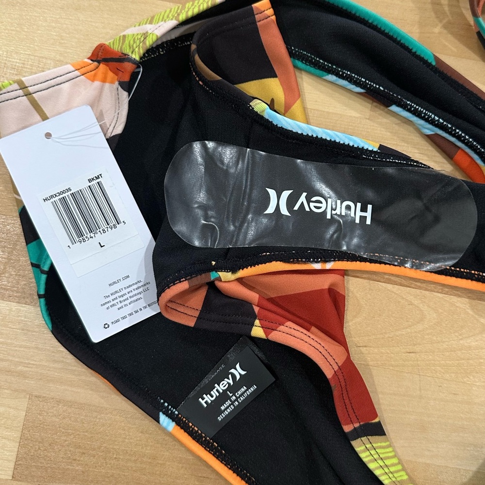 New! Hurley Multicolor Tropical Beach Leaf Print Bikini Size Large - Picture 10 of 14